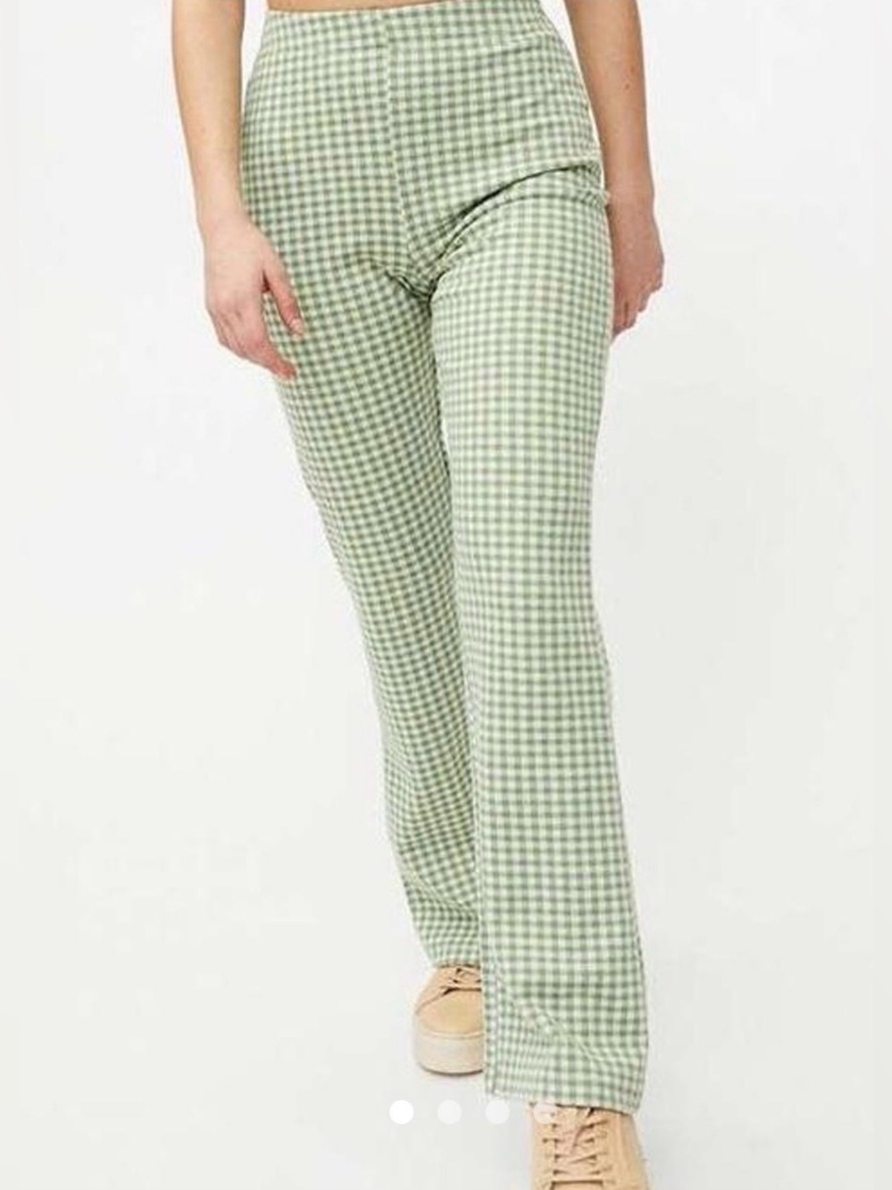 Urban Outfitters Green Gingham High-Waisted Flare Pants Size S Retro Cottagecore
